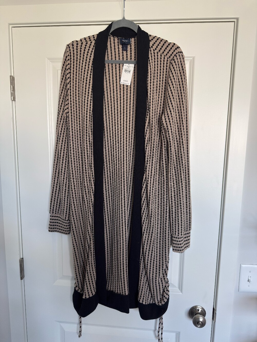 Daytrip Black and Beige Open-Front Striped Cardigan